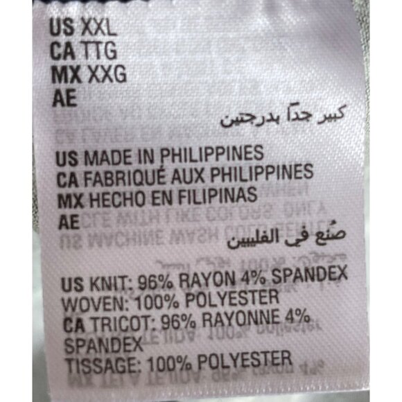 JM Collection Navy & Aqua Geometric Print Top With Sheer Ruffle Hem V-Neck - Picture 6 of 8